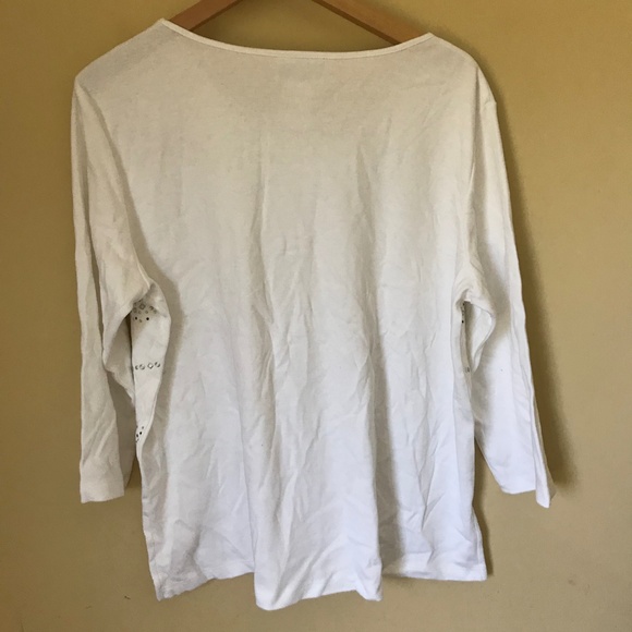 Alfred Dunner Embellished 3/4 Sleeve White Top - Picture 3 of 5